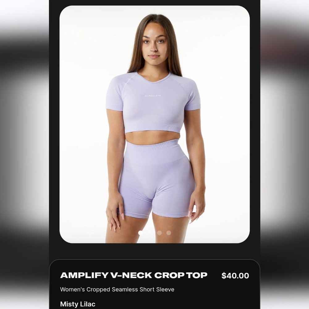NWT Alphalete Amplify V-neck crop top in color misty lilac